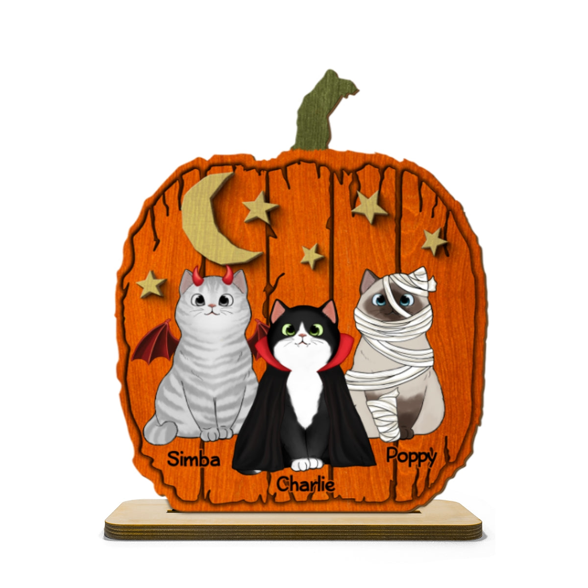 Halloween Cat Pumpkin Shaped - Personalized 2-Layered Wooden Plaque - Gift For Cat Lovers