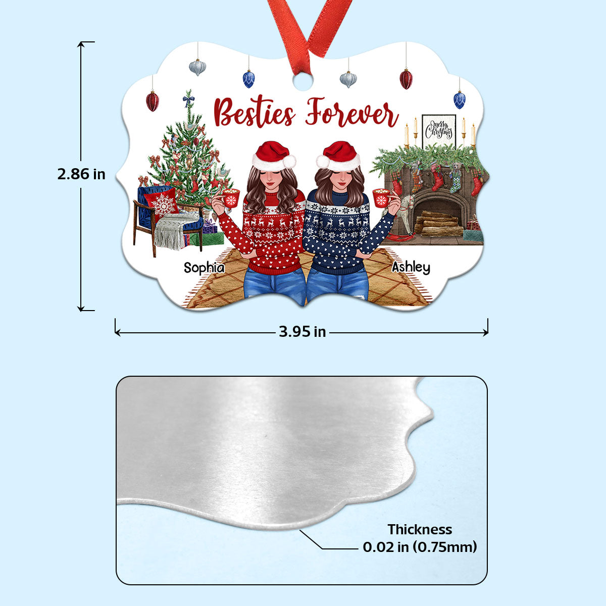 Christmas In House Front View Christmas Besties Personalized Christmas Ornament