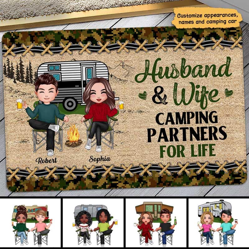 Camo Frame Doll Couple Camping Personalized Doormat