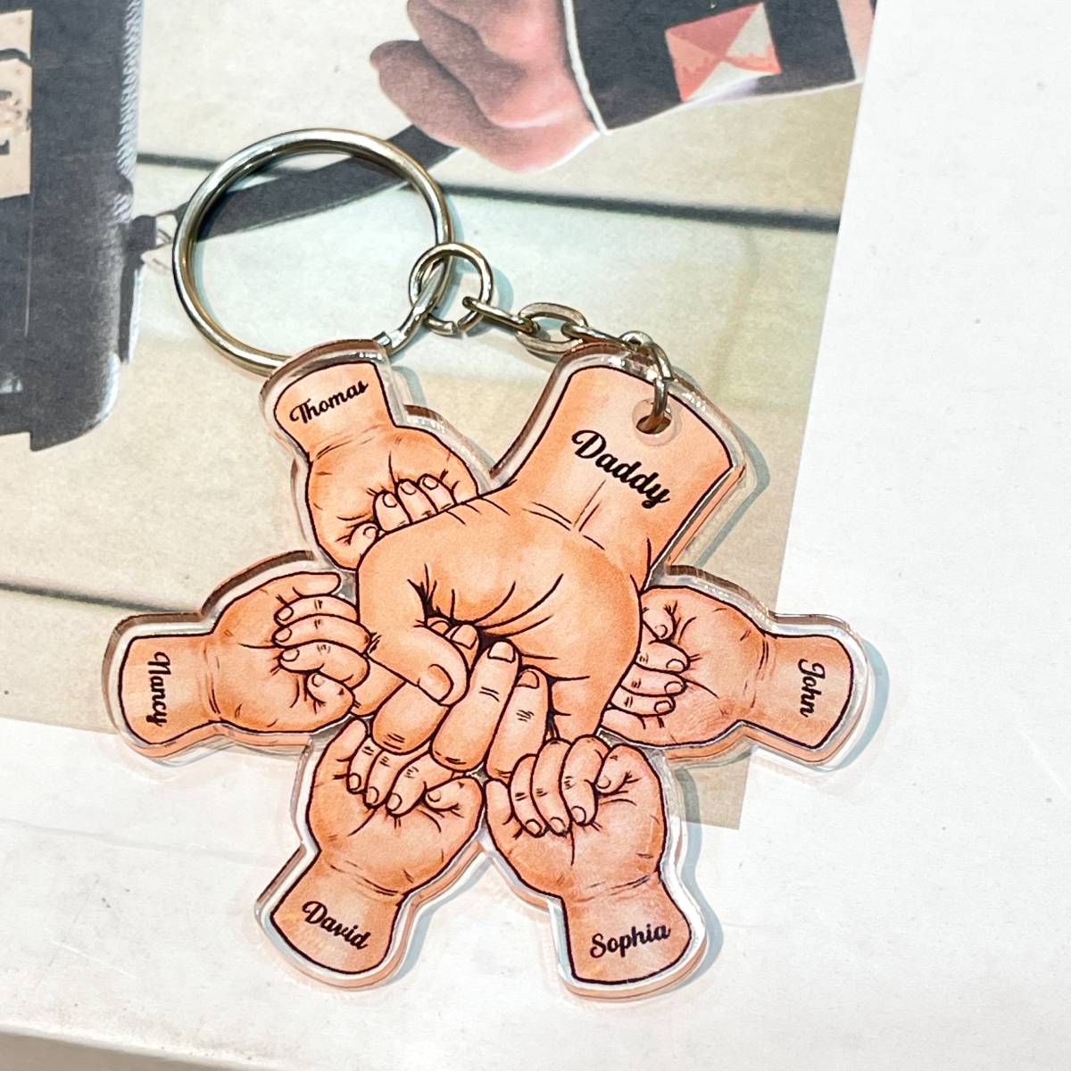 Dad Grandpa And Kids Fist Bump Hands Father‘s Day Gift Personalized Acrylic Keychain