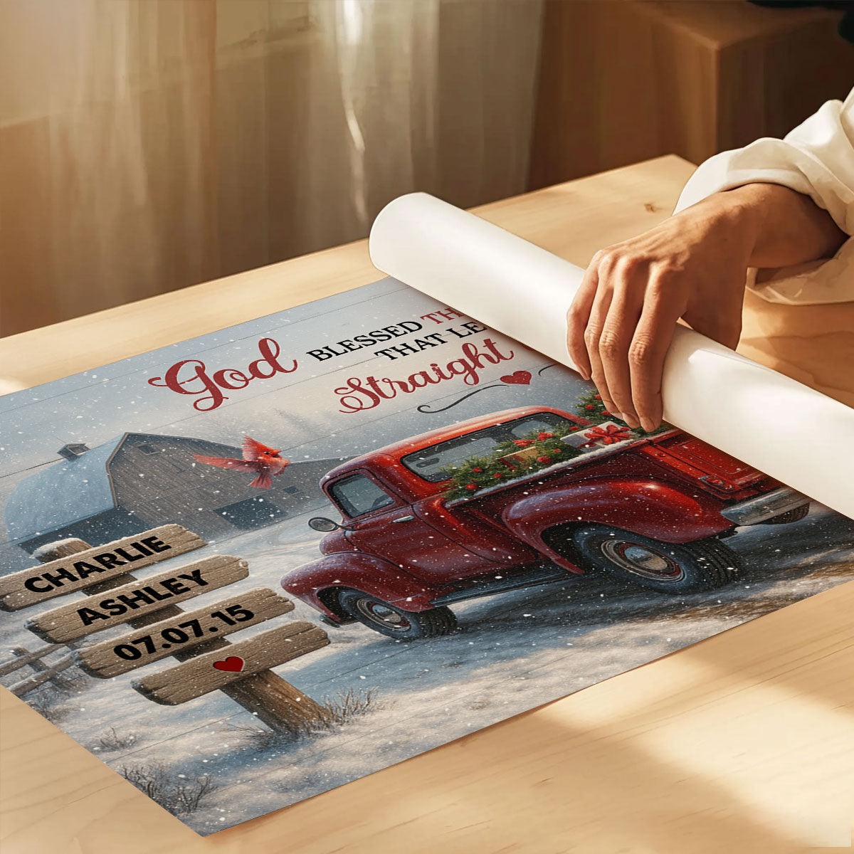 God Bless the Broke Road That Led Me Straight to You - Personalized Poster - Couple Christmas Name Sign, Christmas Home Decor