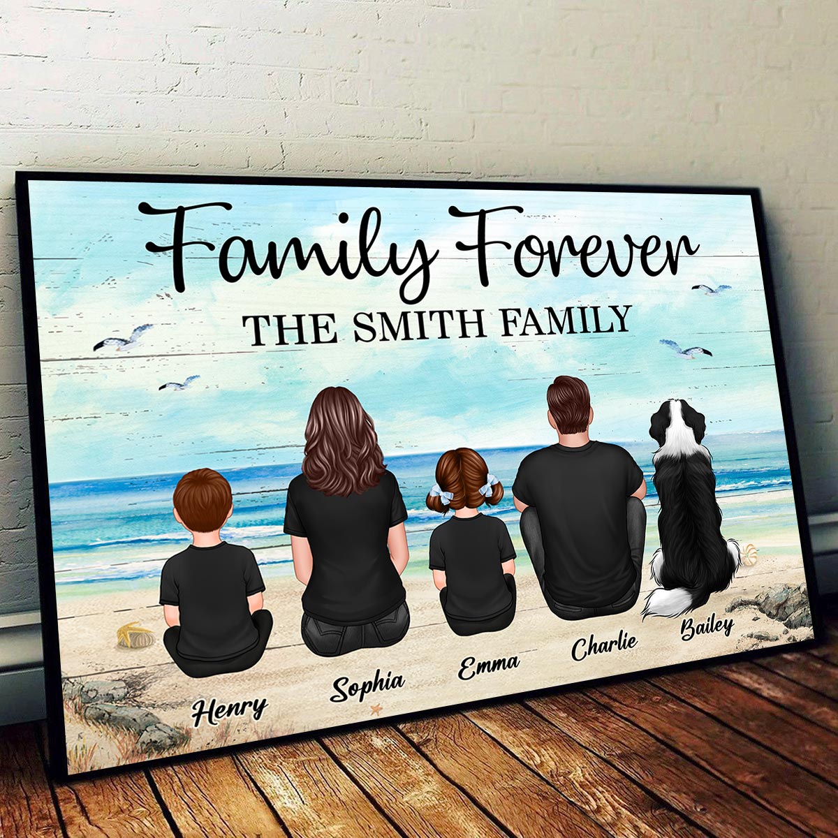 Custom Family Retro Vintage Beach Landscape Poster, Gift For Husband, Dad, Grandpa