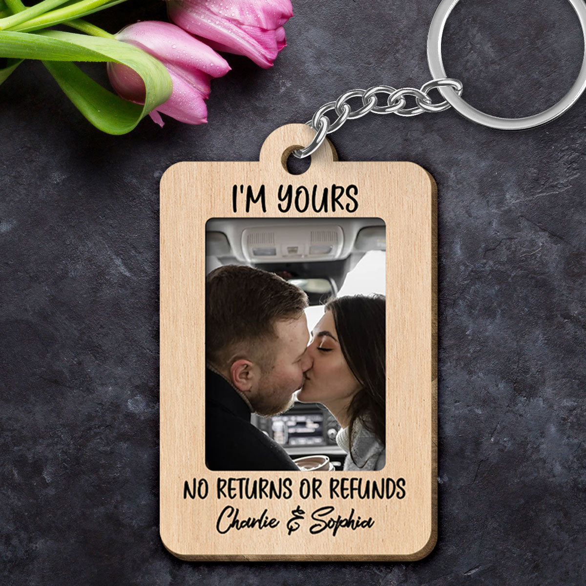 Drive Safe Handsome Personalized Couple Photo Car Wooden Keychain, Gift For Him