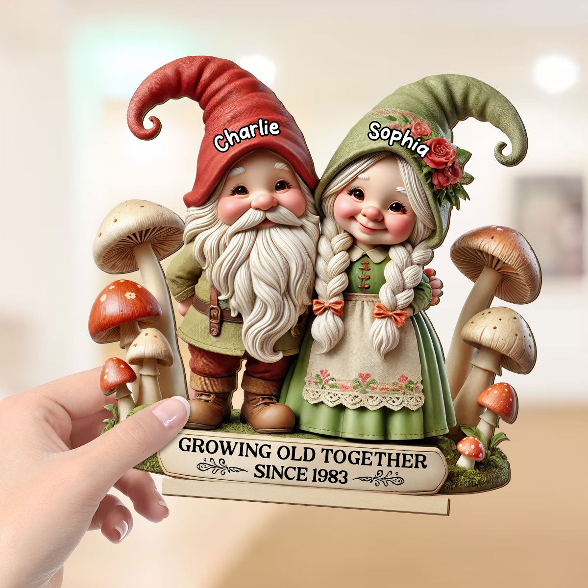 3D Effect Whimsical Gnome Couple Personalized Standing Wooden Plaque, Heartfelt  Gift For Couple, For Him, For Her, Husband, Wife