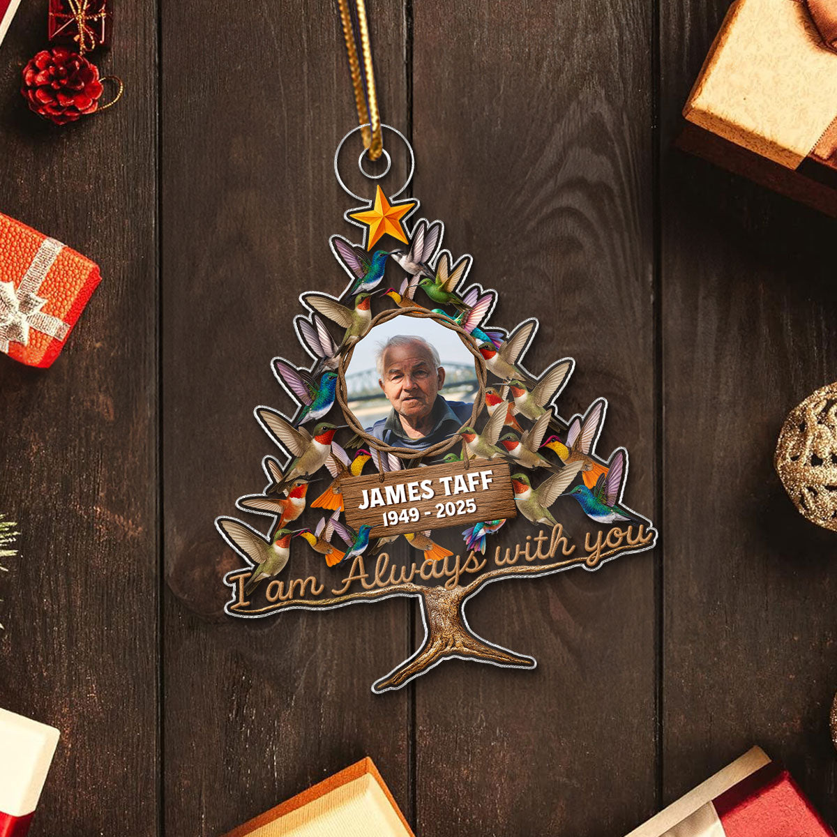 Humming Bird Christmas Tree Custom Photo Memorial - Personalized Acrylic Ornament