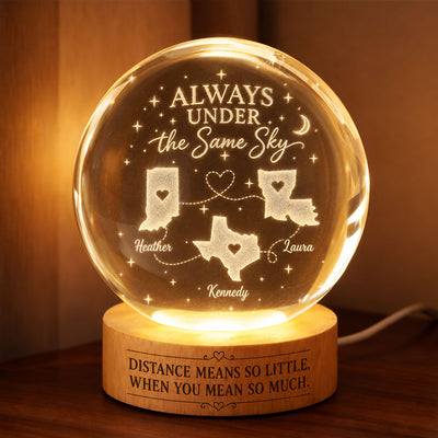 Long Distance Family Custom State Map - Personalized Crystal Ball LED Night Light - Togetherness Christmas Gift for Family