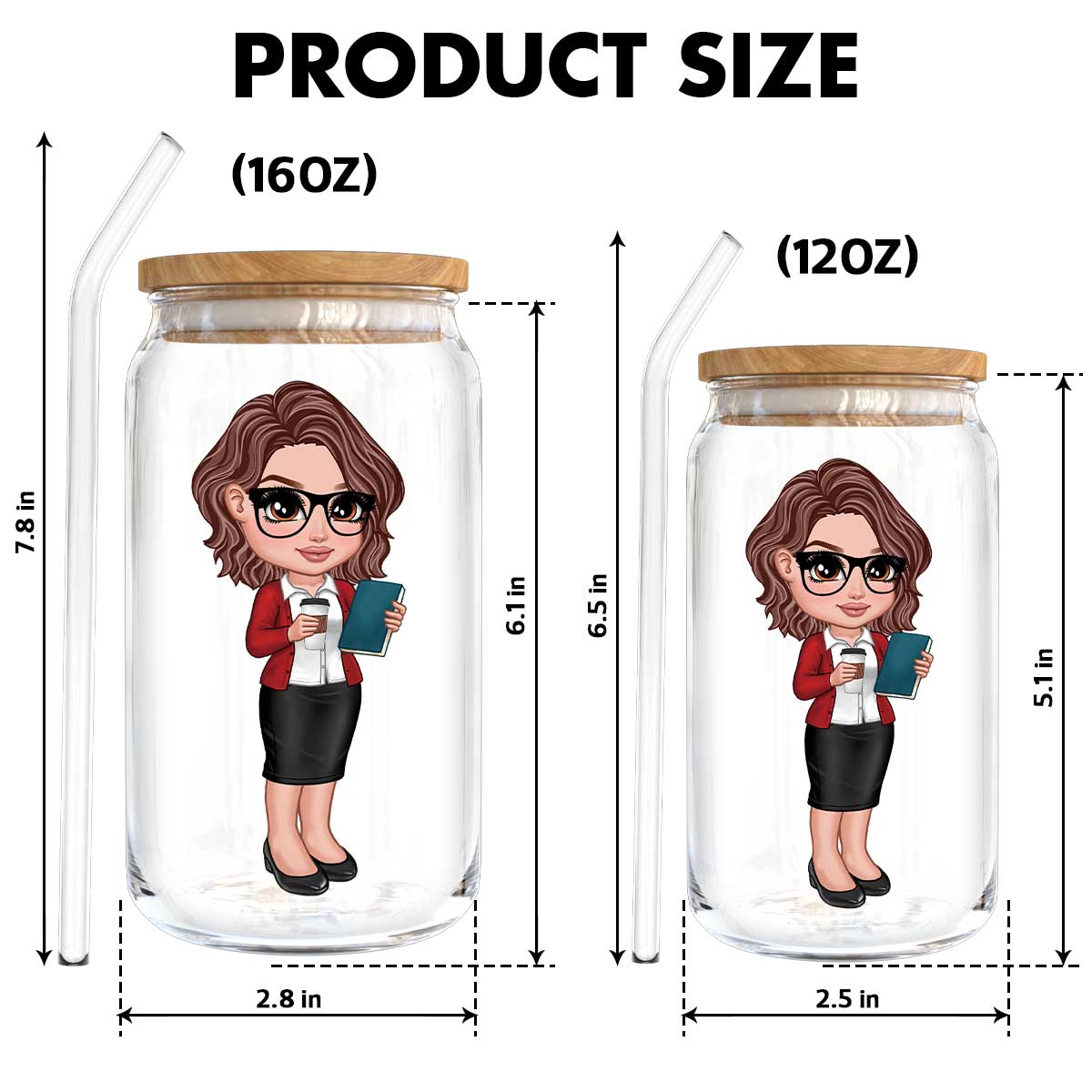 Y2K Style Teacher Apple Personalized Clear Glass Can, Gift For Teacher, Appreciation Gift