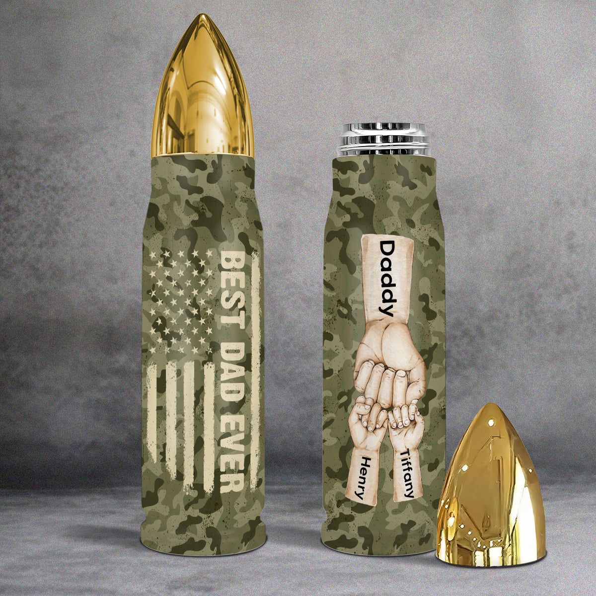 Best Dad Grandpa Ever Fist Bump Camouflage Nation Flag Personalized Bullet Tumbler, Gift For Dad, Grandpa, Husband