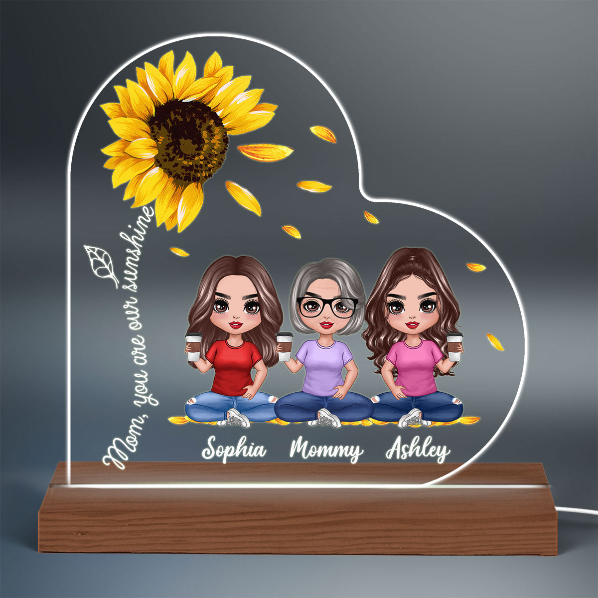 Mom You Are My Sunshine Sun Flower Sitting Doll Personalized Heart Plaque LED Night Light