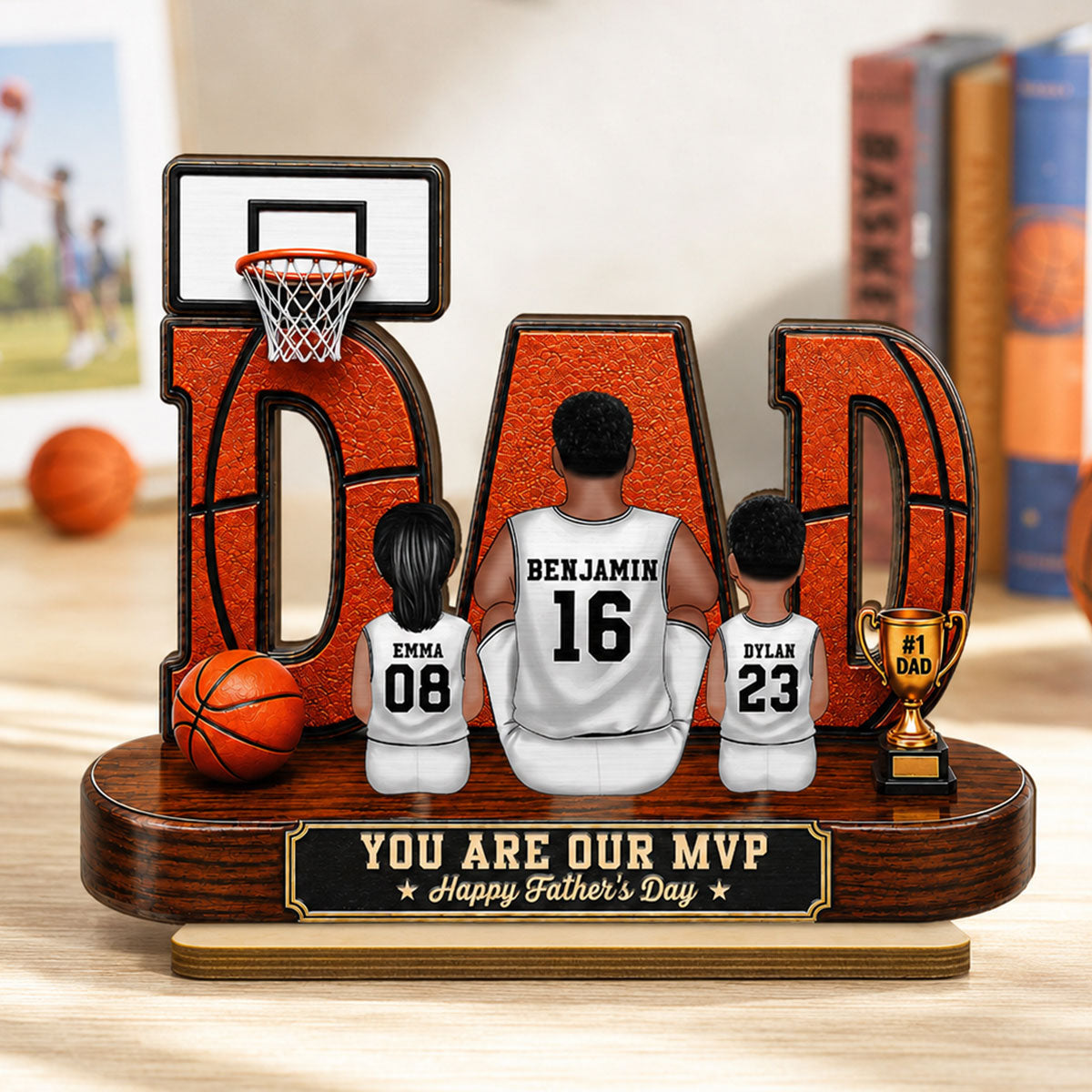 Basketball Dad Legend Daddy's Dream Team - Personalized 2-Layered Wooden Plaque - Unique Trending Father's Day Gift For Dad, Husband, Basketball Fans