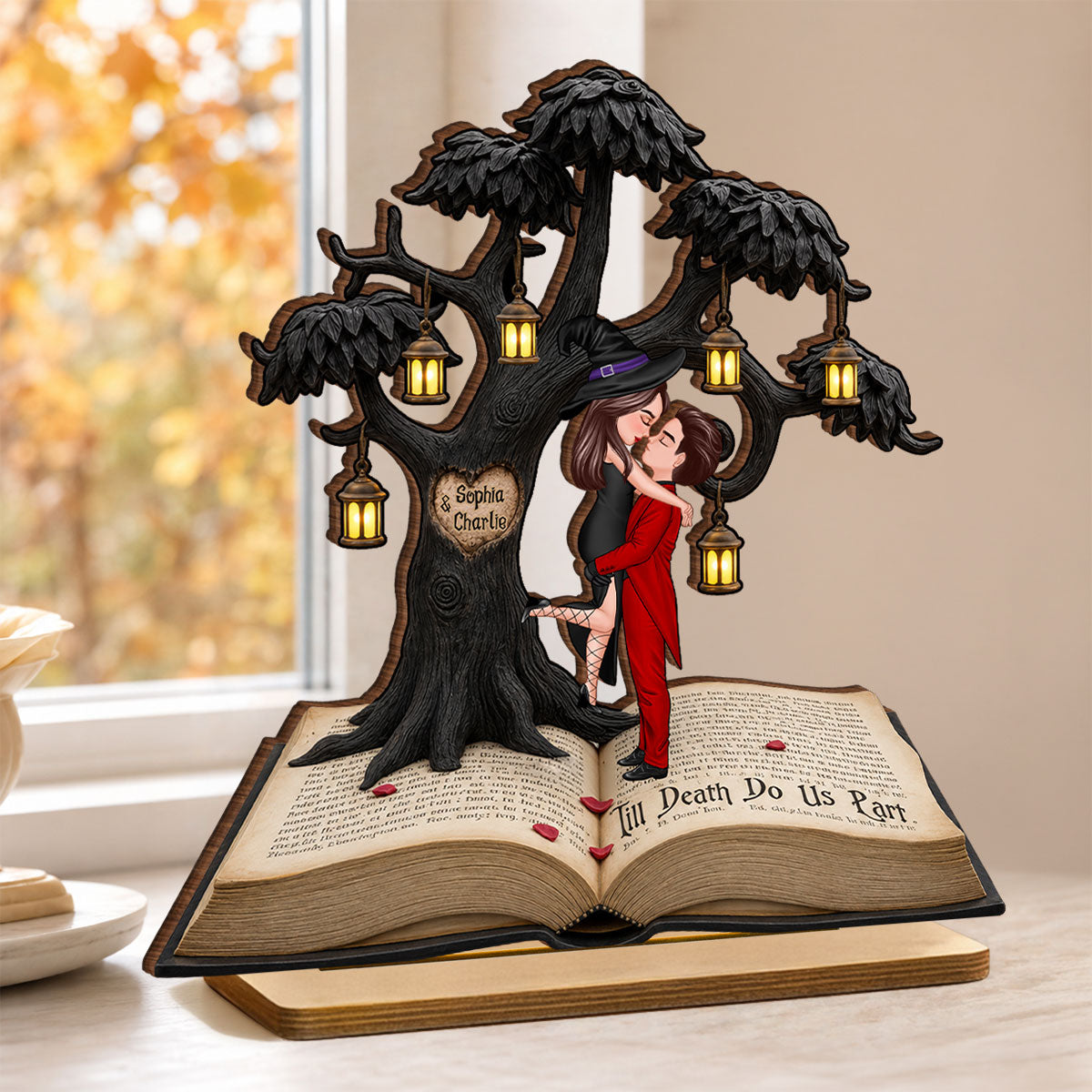 Spooky Love Story Couple - Personalized 2-Layered Wooden Plaque - Halloween Decor Gift, Gift For Couple