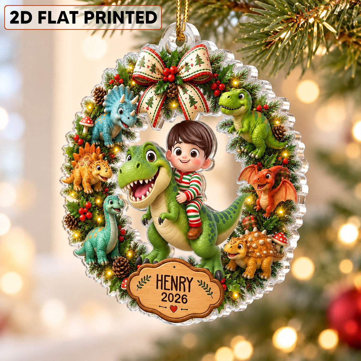 2026 Cute Cartoon Kid With Dinosaur Unicorn - Personalized Acrylic Ornament - Christmas Gift For Boys, Girls