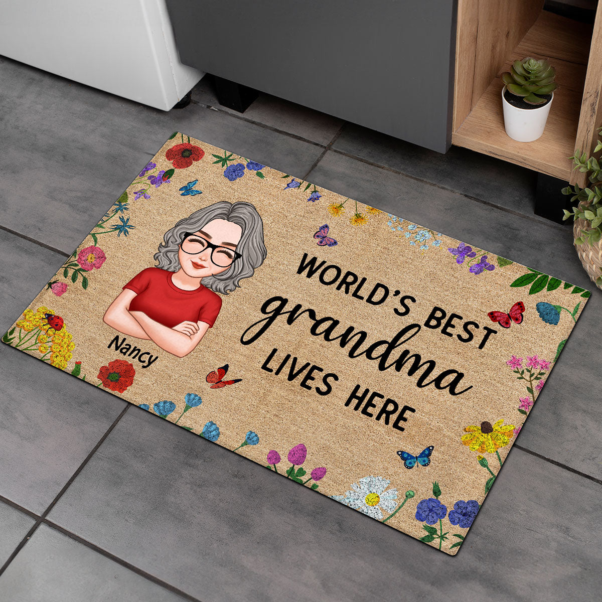 World‘s Best Grandma Grandparents Live Here Flowers Personalized Doormat
