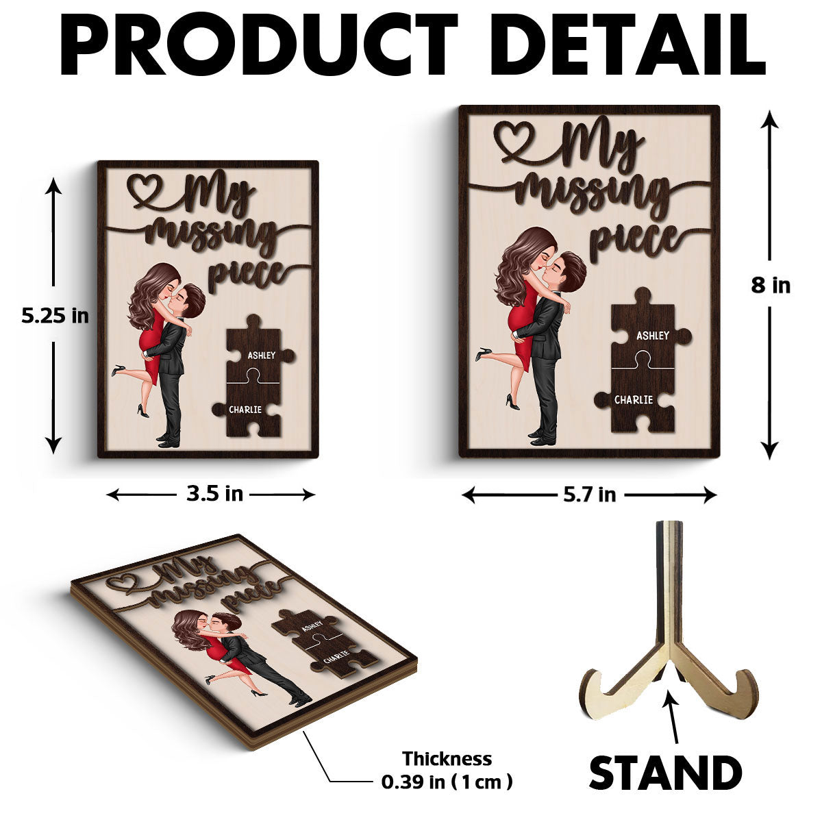 My Missing Piece Valentine‘s Day Gift For Her Gift For Him Dark Wood Themed Personalized 2-Layer Wooden Plaque