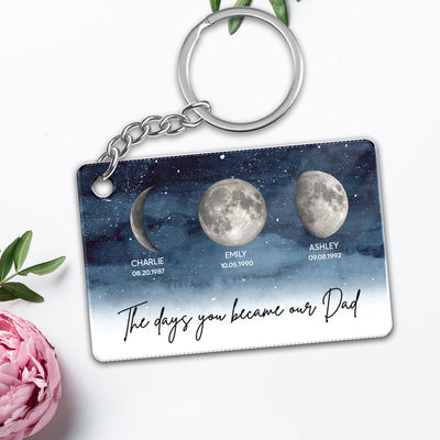 Starry Night Custom Birth Moon Phase The Days You Became Our Dad Personalized Acrylic Keychain