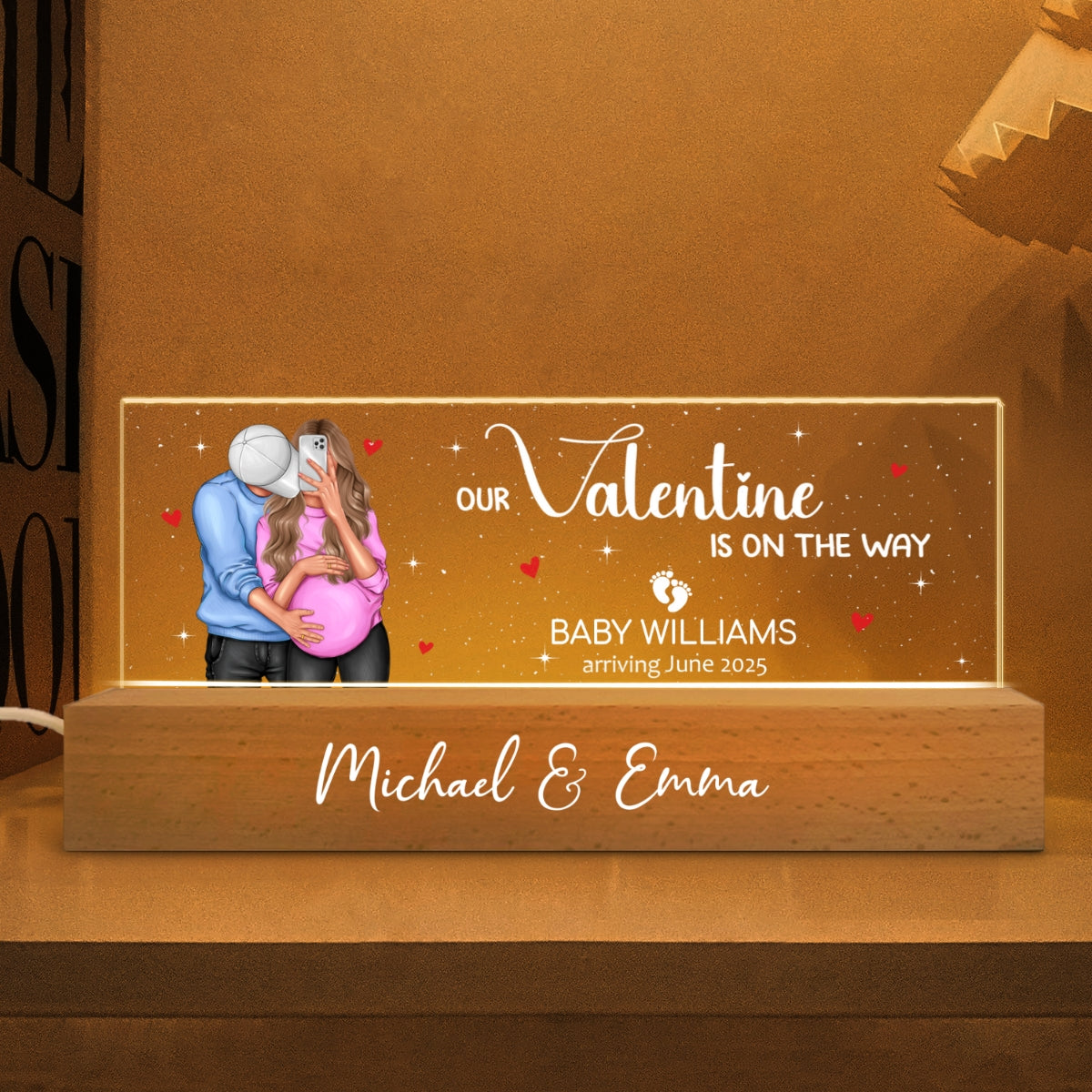 Hugging Couple, Expecting Parents, Pregnancy Couple Personalized Acrylic Block LED Night Light,  Gift, Pregnancy Announcement