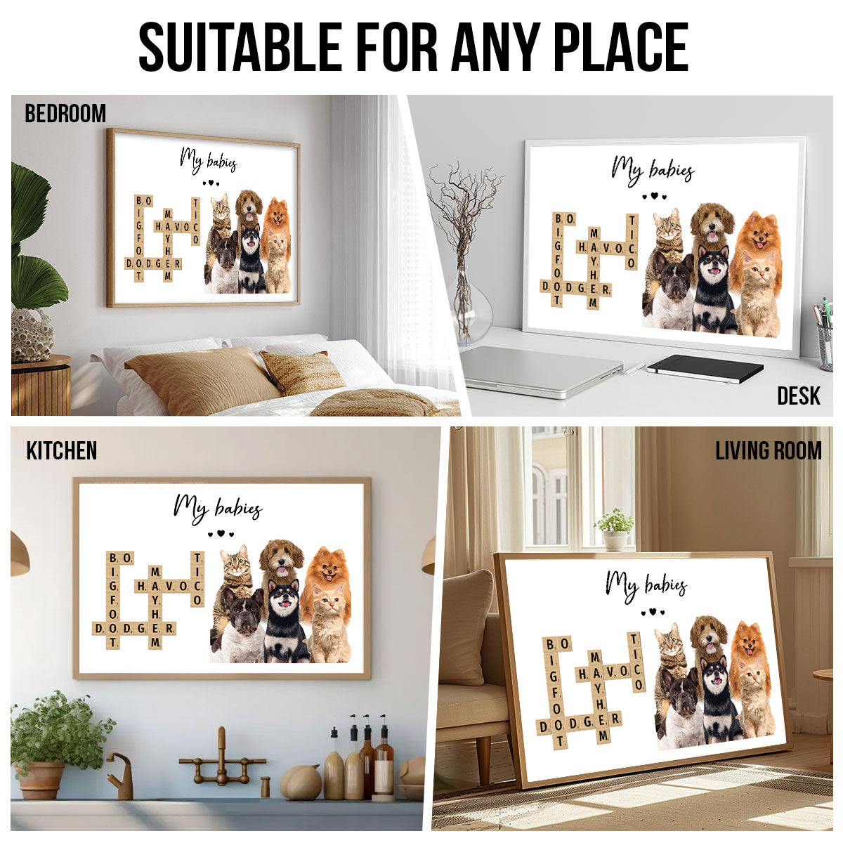 Personalized Pet Photo Crossword Puzzle Poster Wall Art, Unique Christmas Gift For Pet Owner, Dog Cat Lovers