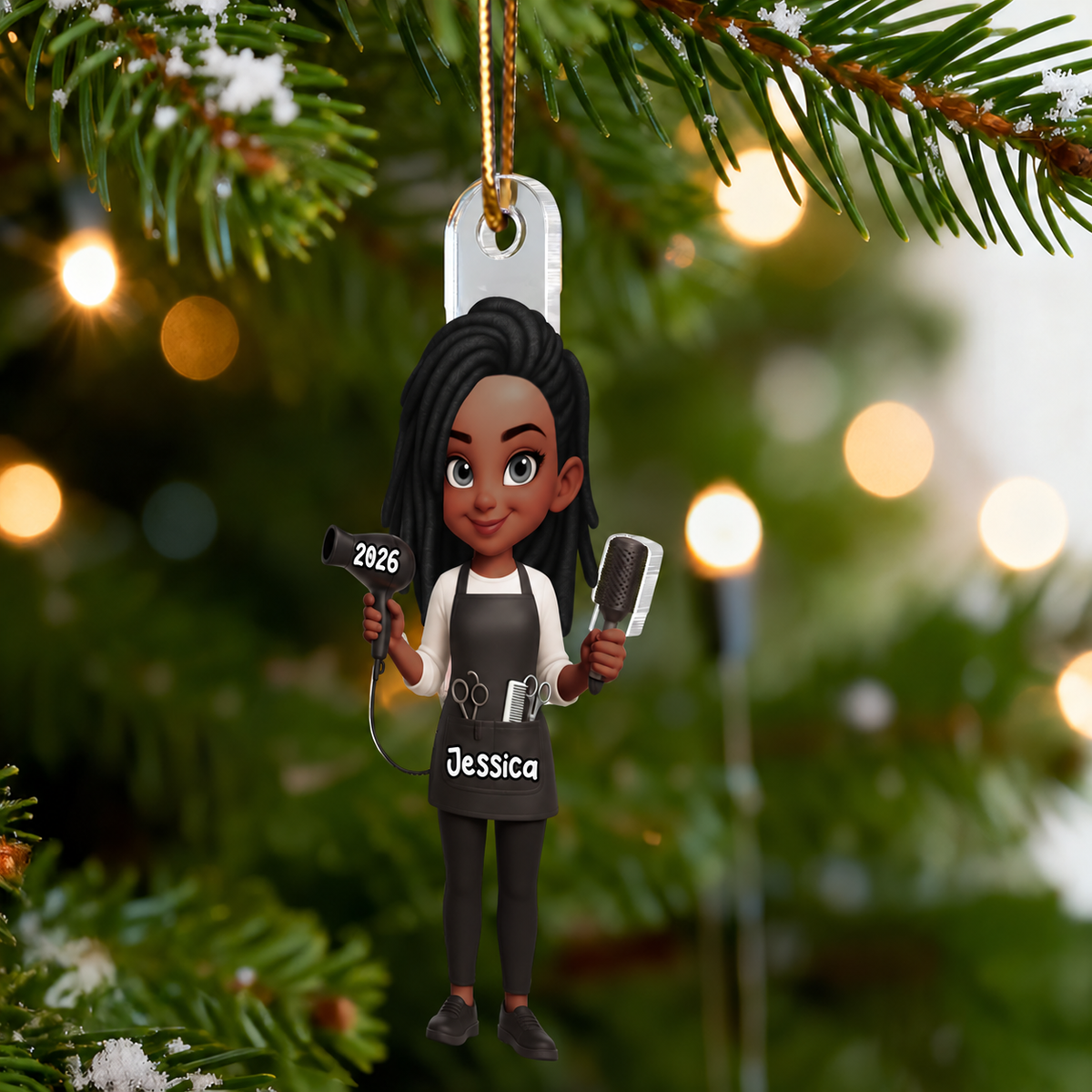 3D Effect Christmas Hairdresser Man Woman - Personalized Acrylic Ornament - Gift For Hairdressers