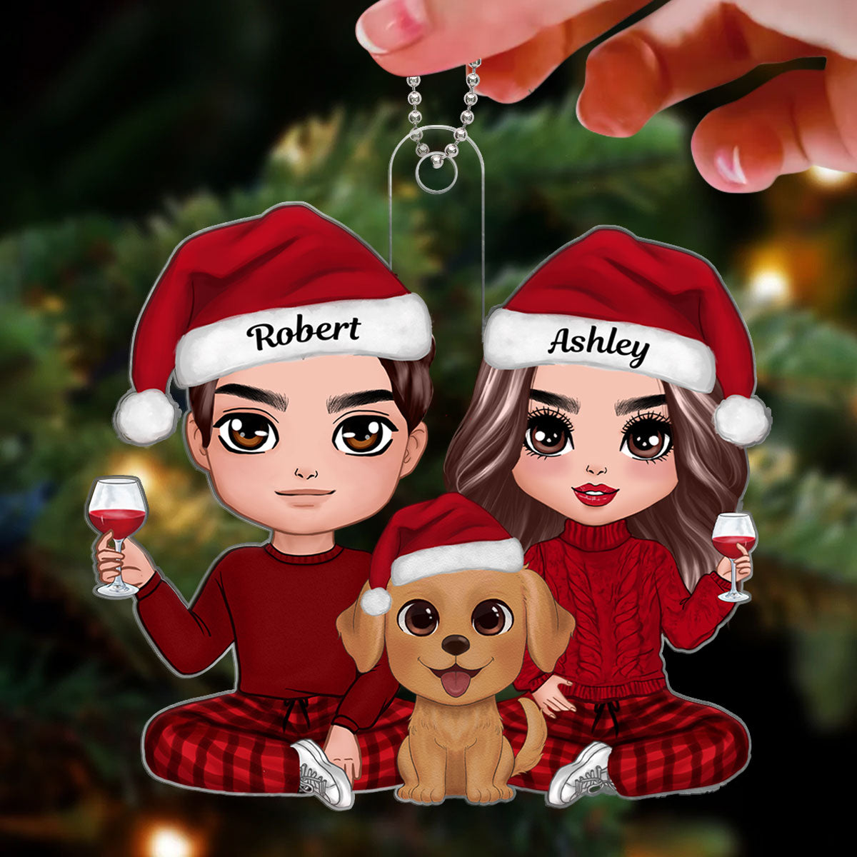 Doll Couple And Watercolor Cute Dogs You Me And The Dogs Christmas Gift Personalized Acrylic Ornament