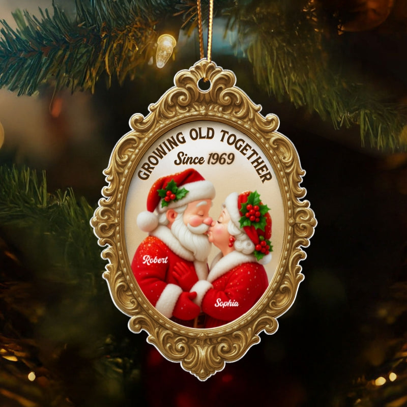 Vintage Golden Frame 3D Effect Mr Mrs Clause - Personalized Acrylic Ornament - Christmas Gift For Couples