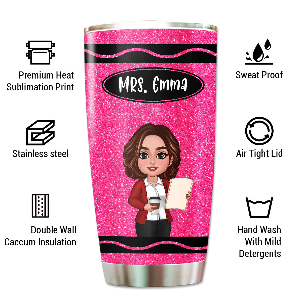 Teacher Crayon Personalized Tumbler| Back To School Gift For Teacher (Not Real Glitter)