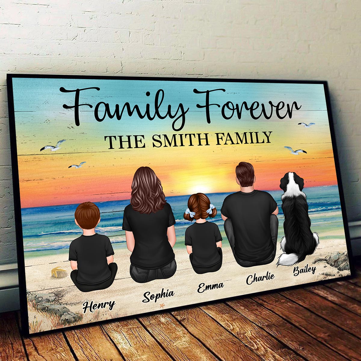 Custom Family Retro Vintage Beach Landscape Poster, Gift For Husband, Wife, Dad, Mom