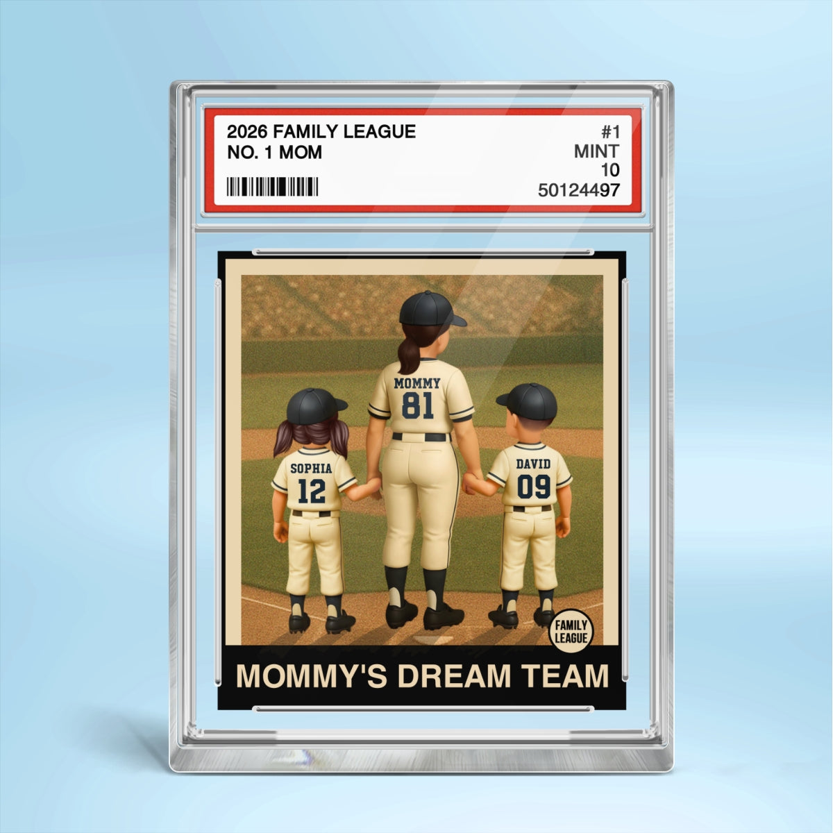 Baseball Mom Woman & Kids Trading Card Style Personalized Acrylic Block Plaque