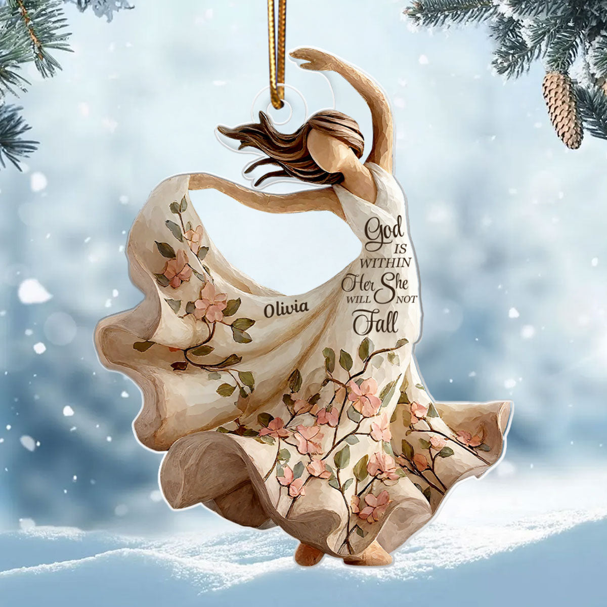 God Is Within Her She Will Not Fall Wooden Figurine - Personalized Acrylic Ornament - Christmas Gift For Her, Mom, Grandma