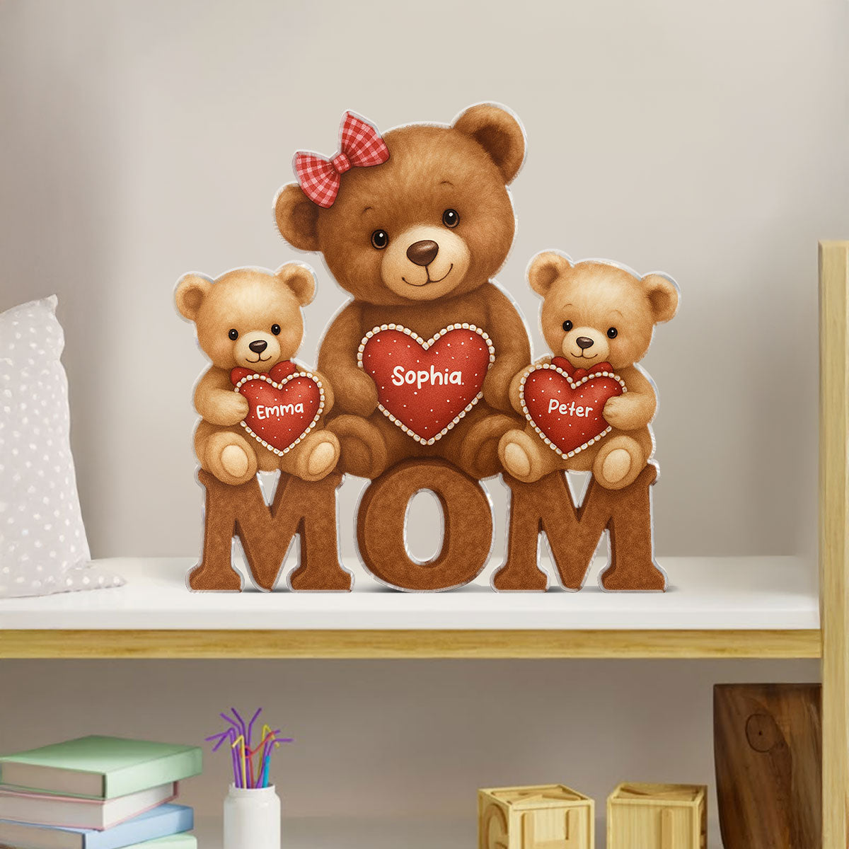 3D Effect Mama Bear Personalized Custom Shape Acrylic Block Plaque, Gift For Mom