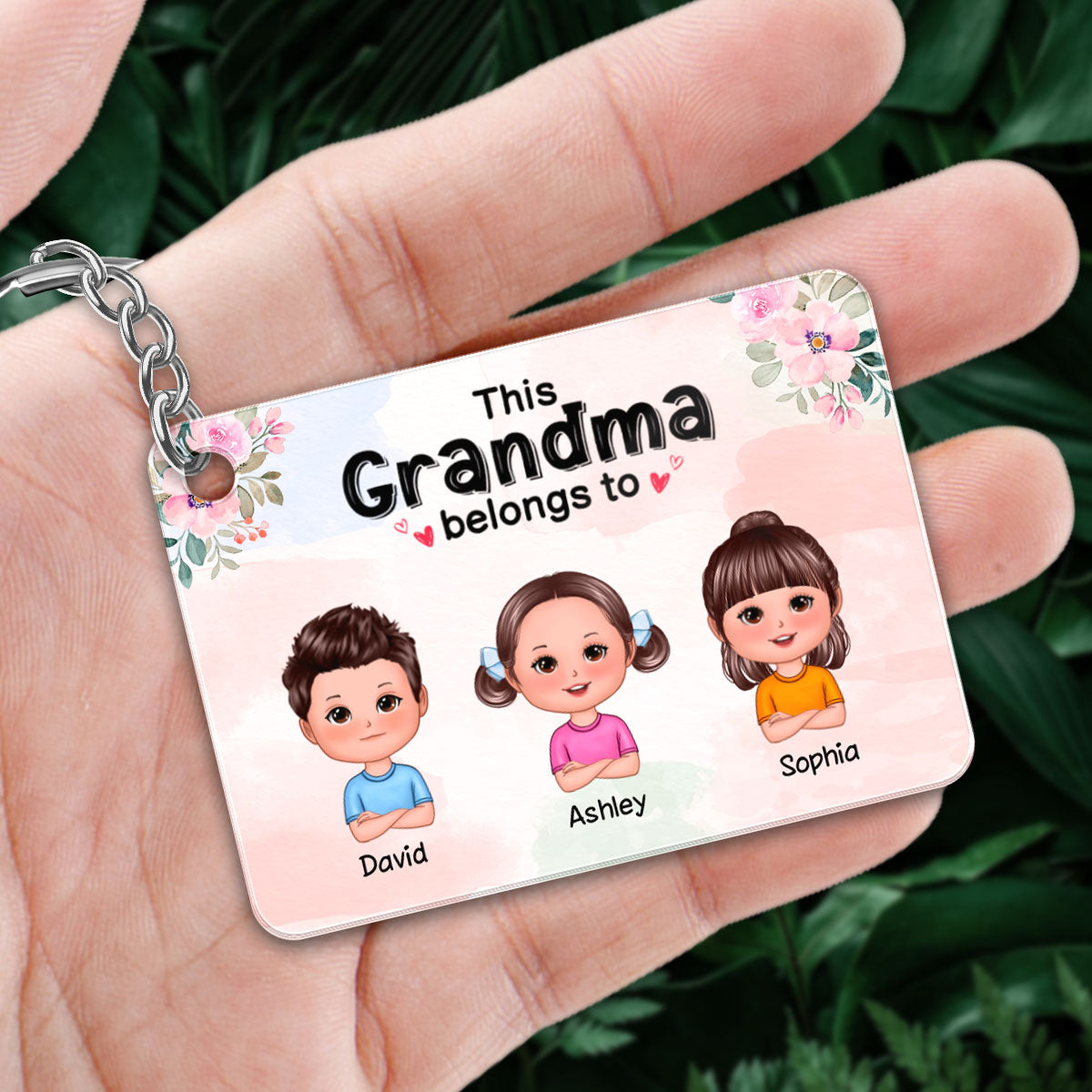 This Grandma Mom Belongs To Doll Kids Floral Personalized Acrylic Keychain