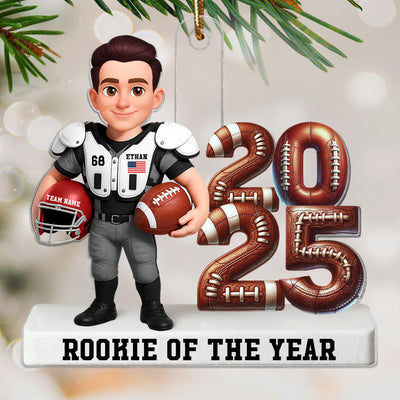 Proud American Football Player Standing By Year 3D Effect - Personalized Acrylic Ornament