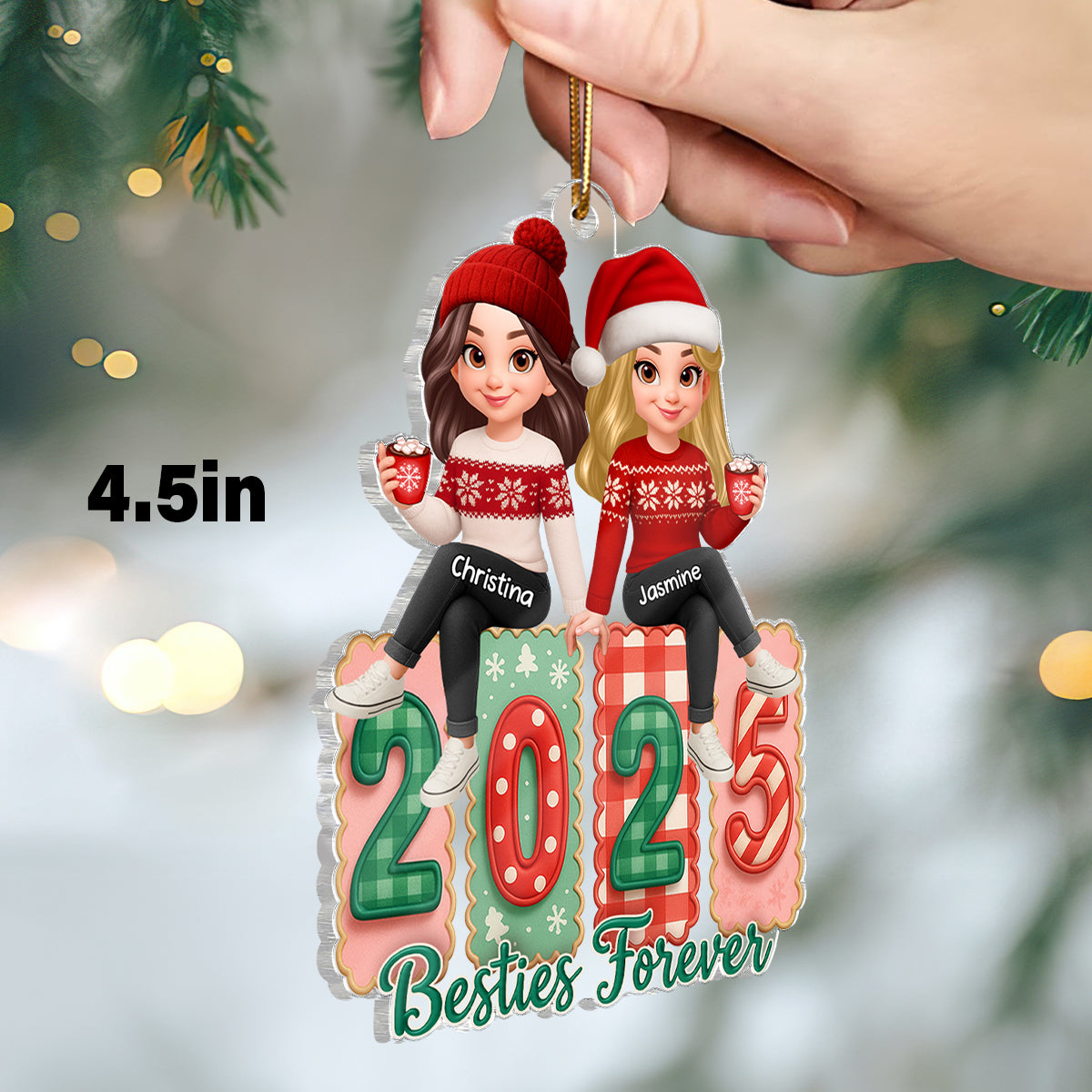 Besties Forever Coquette Style 2025 - Personalized Acrylic Ornament - Christmas Gift for Besties