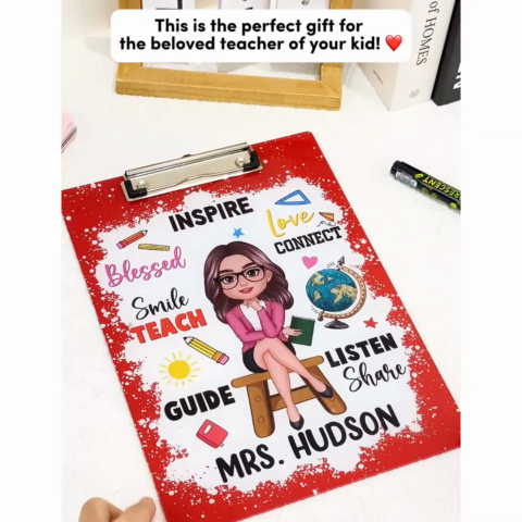 Teacher Inspire Love Connect Personalized Acrylic ClipBoard, Gift For Teacher