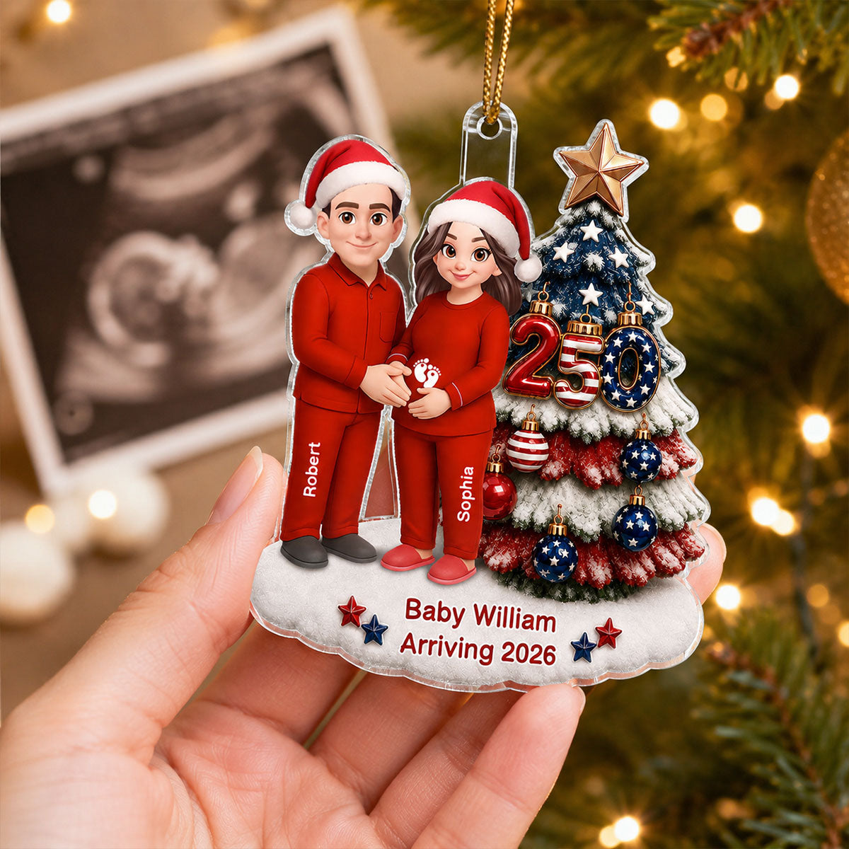 Trending Expecting Parents Christmas Pregnancy Baby Arriving - Personalized Acrylic Ornament