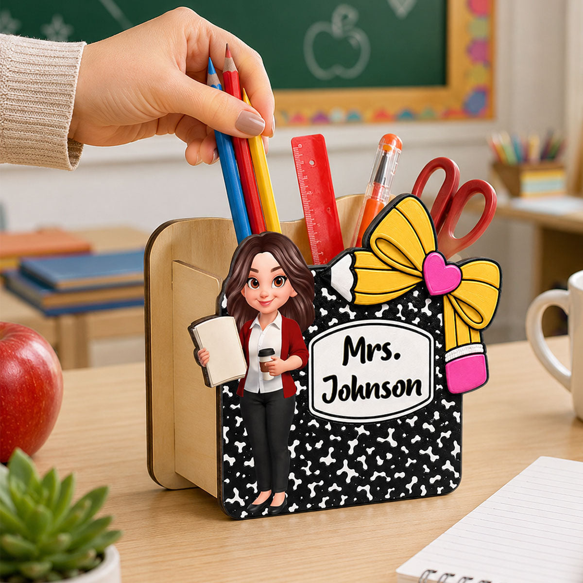 Cute Teacher Notebook Pencil - Personalized Pencil Holder - Back To School Gift For Teacher, Classroom Decor