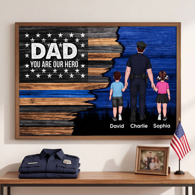 Police Sheriff Deputy Half Thin Blue Line Flag Dad Grandpa - Personalized Poster - Father's Day Gift For Dad, Grandpa