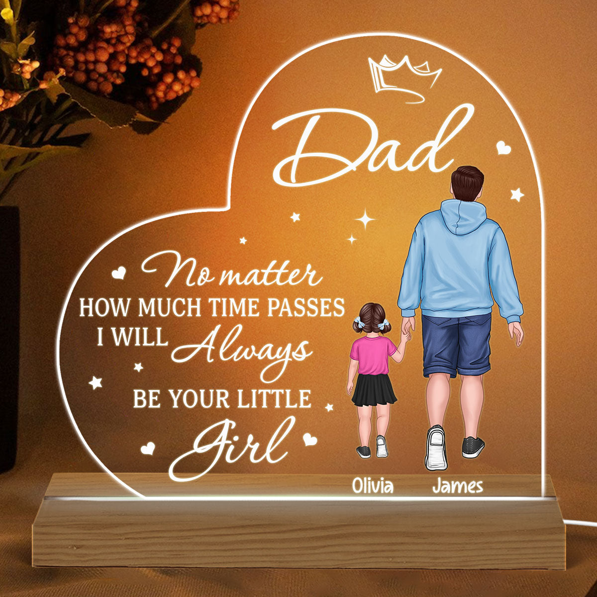 Dad No Matter How Much Time Passes Back View Man Dad And Kids Walking Father‘s Day Gift Personalized Warm Custom Shape Acrylic Plaque LED Night Light