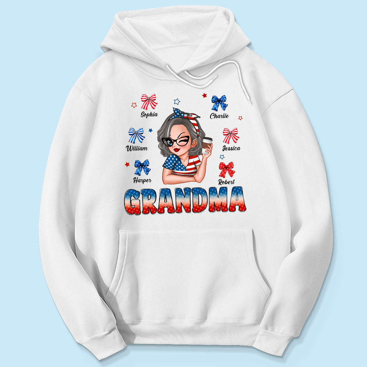 4th Of July Bows Coquette Grandma With Grandkids Names Personalized Shirt