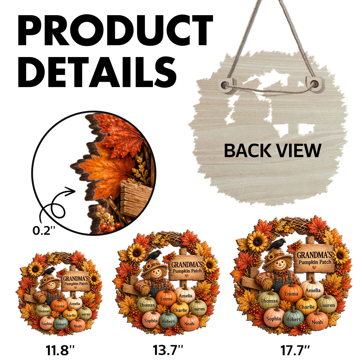 Grandma's Scarecrow Pumpkin Patch - Personalized Wooden Door Sign - Fall Decor for Grandma