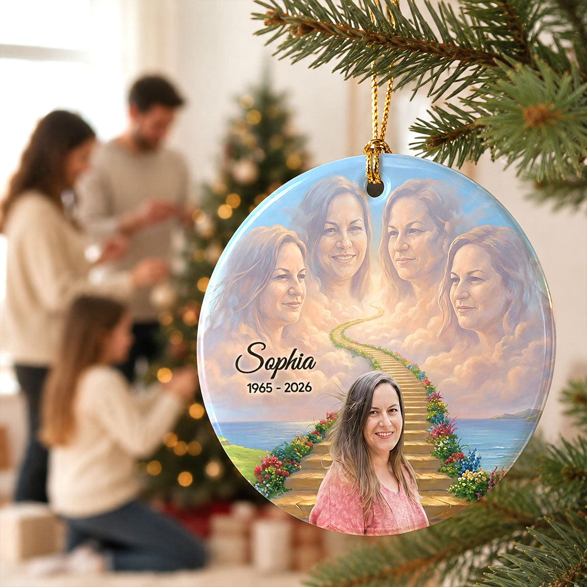 Stairway To Heaven Memorial - Personalized Ceramic Ornament - Memorial Gift, Sympathy Gift, Christmas Keepsake
