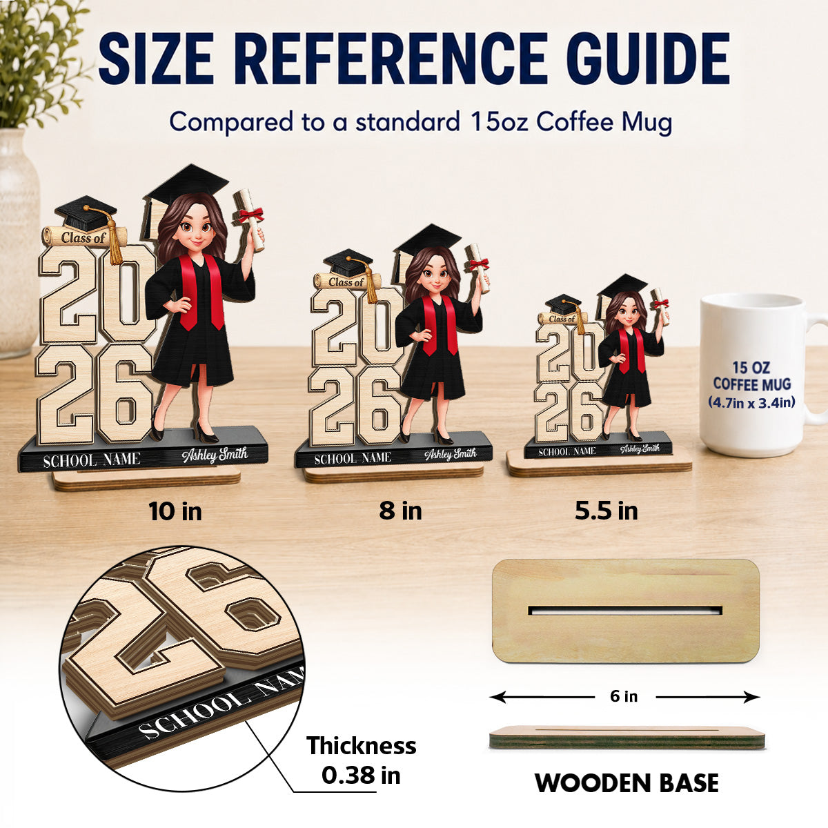 Class Of 2026 2027 Senior 2D Flat - Personalized 2-Layered Wooden Plaque - Graduation Gift For Graduates, Daughter, Son