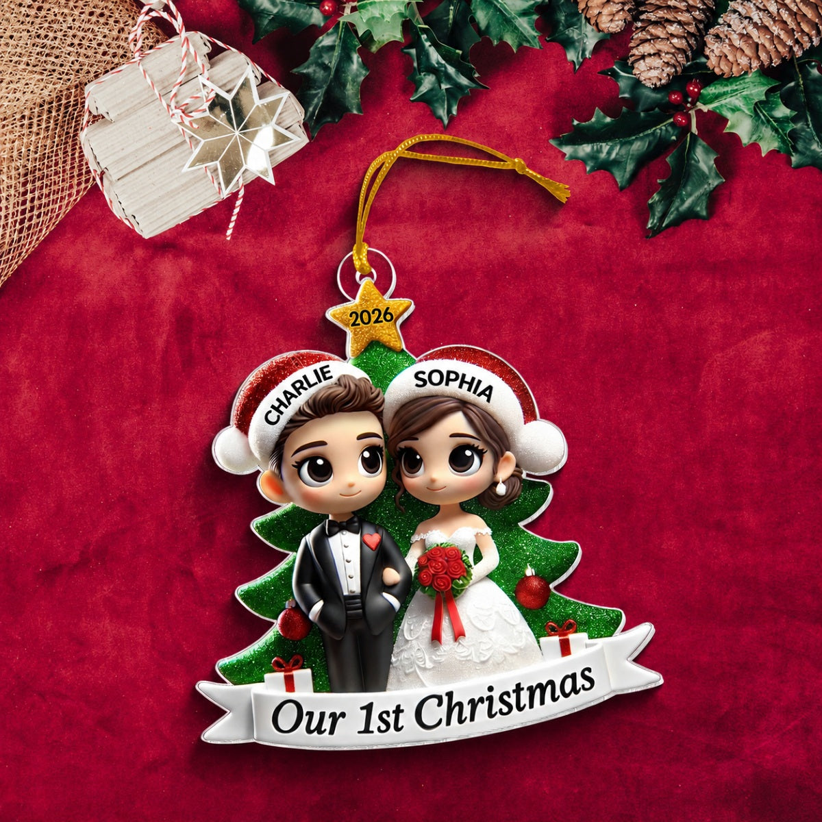 Our First Christmas Married Wedding Couple 2D Flat Acrylic Ornament, MR. & MRS. Gift