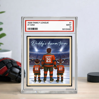 Daddy's Dream Team Hockey Trading Card Style - Personalized Acrylic Block Plaque - Heartfelt Gift For Hockey Dad, Gift For Husband