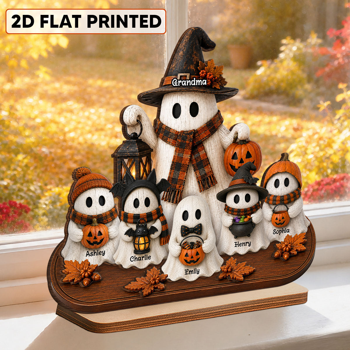 Rustic Fall Ghost Grandma Grandkids - Personalized Wooden Plaque - Gift For Grandma