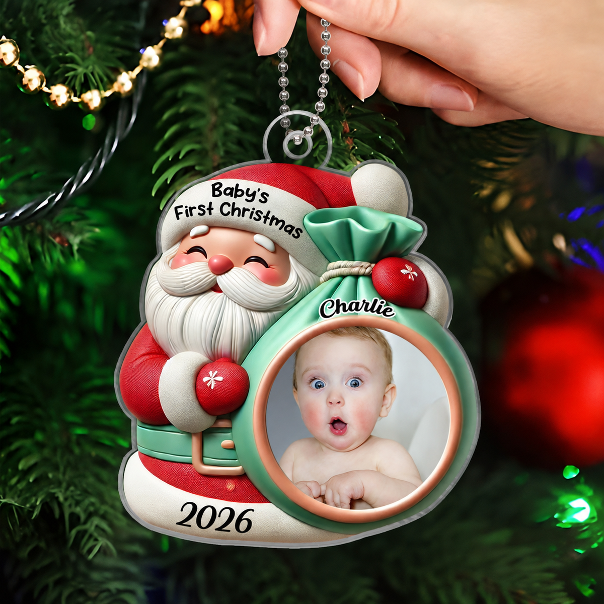 Little Bundle Big Joy Upload Photo Baby Ornament, 2024 Keepsake Christmas Ornament, Baby Shower Gifts, Gift For Newborns