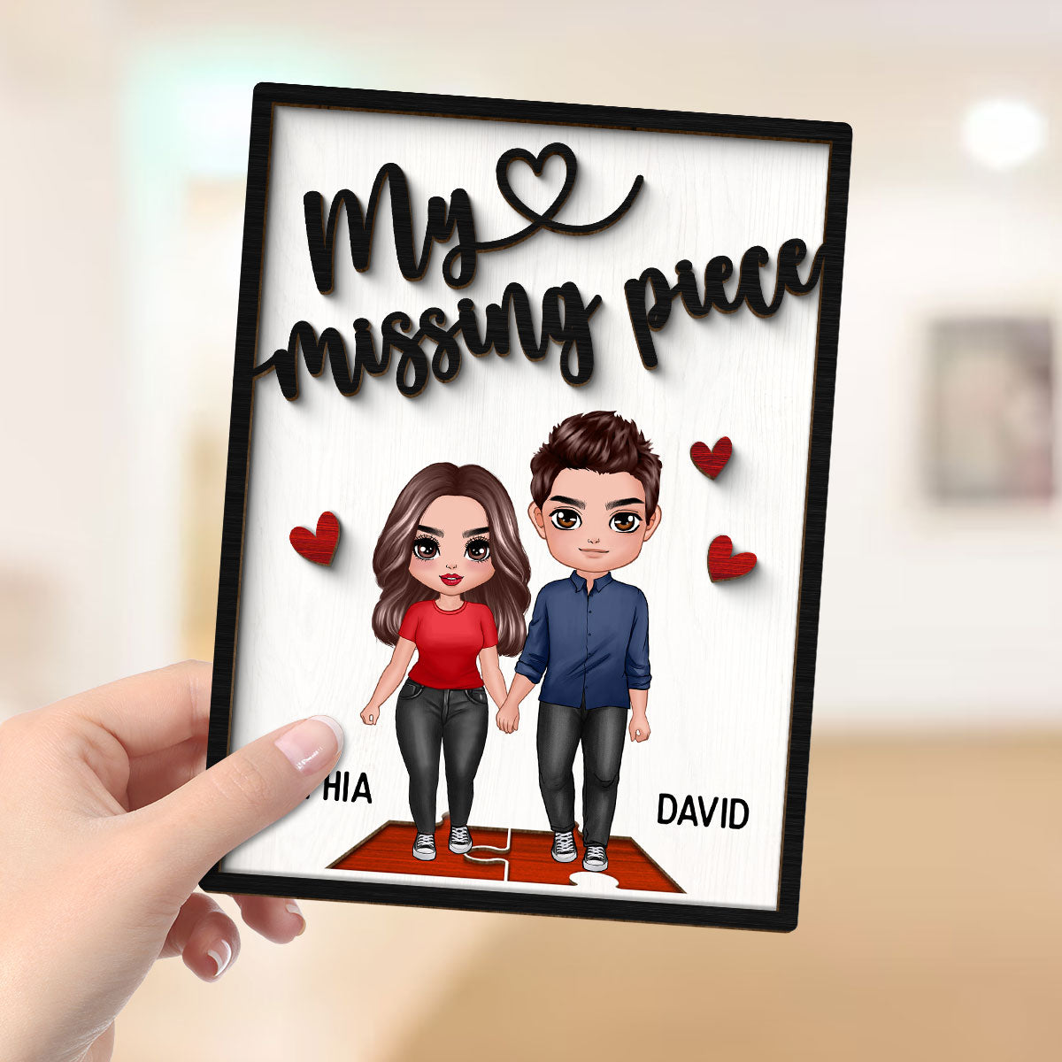My Missing Piece Couple Holding Hands Valentine‘s Day Gift For Her Gift For Him Personalized 2-Layer Wooden Plaque