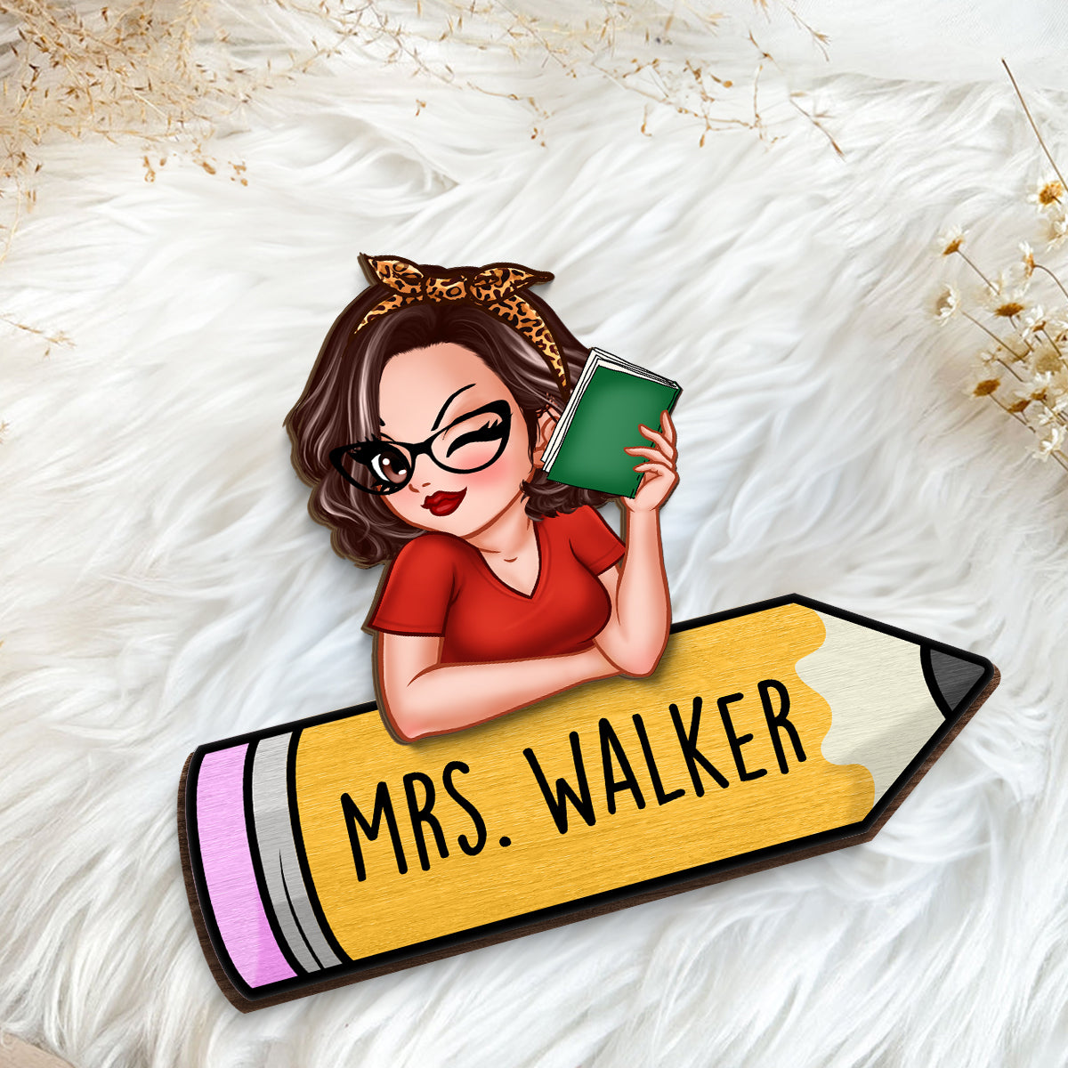 Doll Teacher Reading Books Personalized 2-Layer Wooden Plaque, Back To School Gift For Teacher, Teacher Appreciation Gift
