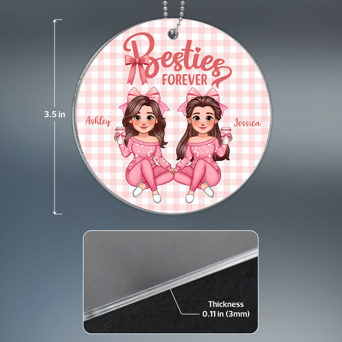 Coquette Besties Forever Christmas Personalized Acrylic Ornament