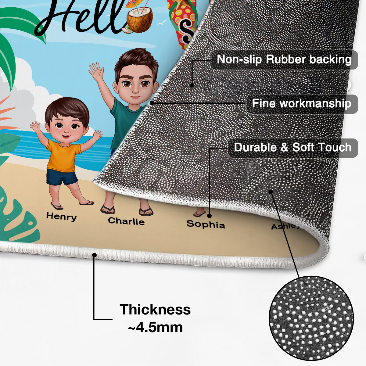 Hello Summer Beach Landscape Family Personalized Doormat, Summer Decoration