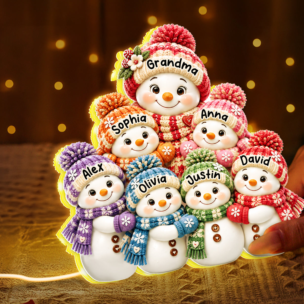 Cute Snowman Grandma Hugging Grandkids - Personalized Light Box - Heartfelt Christmas Gift for Grandma